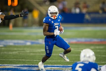 Oct 1, 2022; Tulsa, Oklahoma, USA; Tulsa Golden Hurricane wide receiver Keylon Stokes (2) runs after a catch during the first quarter against the Cincinnati Bearcats at Skelly Field at H.A. Chapman Stadium. Cincinnati won 31-21. Mandatory Credit: Brett Rojo-USA TODAY Sports