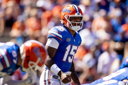 Florida Gators quarterback Anthony Richardson (15) looks at the defense during the second half against the Eastern Washington Eagles at Steve Spurrier Field at Ben Hill Griffin Stadium in Gainesville, FL on Sunday, October 2, 2022. [Matt Pendleton/Gainesville Sun]

Ncaa Football Florida Gators Vs Eastern Washington Eagles