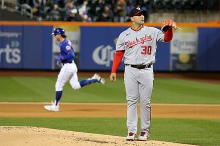 Oct 4, 2022; New York City, New York, USA; New York Mets right fielder Jeff McNeil (1) rounds the bases after hitting a solo home run against Washington Nationals starting pitcher Paolo Espino (30) during the first inning at Citi Field. Mandatory Credit: Brad Penner-USA TODAY Sports