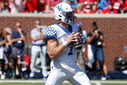 Oct 1, 2022; Oxford, Mississippi, USA; Kentucky Wildcats quarterback Will Levis (7) during the first half against the Mississippi Rebels at Vaught-Hemingway Stadium. Mandatory Credit: Petre Thomas-USA TODAY Sports