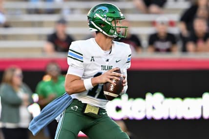 Sep 30, 2022; Houston, Texas, USA;  Tulane Green Wave quarterback Kai Horton (12) looks to pass the ball during the first quarter against the Tulane Green Wave at TDECU Stadium in Houston, Texas. Mandatory Credit: Maria Lysaker-USA TODAY Sports