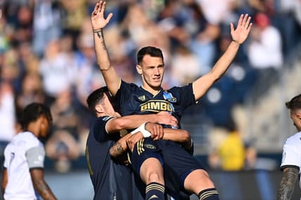 Oct 9, 2022; Philadelphia, Pennsylvania, USA;  Philadelphia Union midfielder Daniel Gazdag (6) celebrates after scoring a goal against Tornoto FC in the second half at Subaru Park. Mandatory Credit: Kyle Ross-USA TODAY Sports