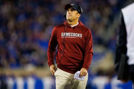 Oct 8, 2022; Lexington, Kentucky, USA; South Carolina Gamecocks head coach Shane Beamer looks on during the third quarter against the Kentucky Wildcats at Kroger Field. Mandatory Credit: Jordan Prather-USA TODAY Sports
