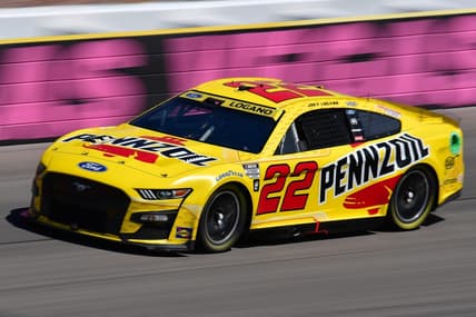 Oct 16, 2022; Las Vegas, Nevada, USA; NASCAR Cup Series driver Joey Logano (22) during the South Point 400 at Las Vegas Motor Speedway. Mandatory Credit: Gary A. Vasquez-USA TODAY Sports