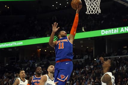 Oct 19, 2022; Memphis, Tennessee, USA; New York Knicks guard Jalen Brunson (11) shoots during the first half against the Memphis Grizzlies at FedExForum. Mandatory Credit: Petre Thomas-USA TODAY Sports