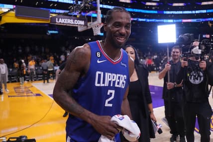 Oct 20, 2022; Los Angeles, California, USA; NFL: LA Clippers forward Kawhi Leonard (2) reacts after the game against the Los Angeles Lakers at Crypto.com Arena. The Clippers defeated the Lakers 103-97. Mandatory Credit: Kirby Lee-USA TODAY Sports