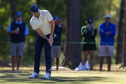 Oct 22, 2022; Ridgeland, South Carolina, USA; Rory McIlroy putts on the first green during the third round of THE CJ CUP in South Carolina golf tournament. Mandatory Credit: David Yeazell-USA TODAY Sports