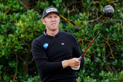 Jul 14, 2022; St. Andrews, SCT; Seamus Power tees off on the third hole during the first round of the 150th Open Championship golf tournament at St. Andrews Old Course. Mandatory Credit: Michael Madrid-USA TODAY Sports