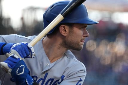 Jul 30, 2022; Denver, Colorado, USA; Los Angeles Dodgers shortstop Trea Turner (6) during the first inning against the Colorado Rockies at Coors Field. Mandatory Credit: Ron Chenoy-USA TODAY Sports