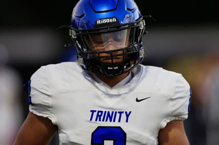 Trinity Christian Academy's Colin Hurley (2) walks over to coaches during the second quarter of a regular season high school football game Friday, Oct. 7, 2022 at Riverside High School in Jacksonville. Trinity won 30-14.

Jki 100722 Hsfb Trinityriverside 68