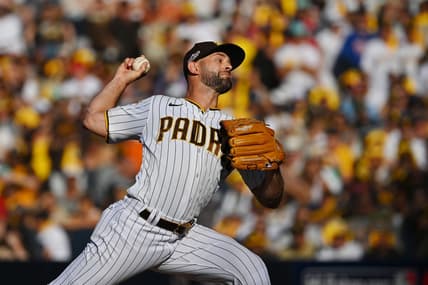 Oct 19, 2022; San Diego, California, USA; San Diego Padres relief pitcher Nick Martinez (21) pitches in the sixth inning against the Philadelphia Phillies during game two of the NLCS for the 2022 MLB Playoffs at Petco Park. Mandatory Credit: Jayne Kamin-Oncea-USA TODAY Sports