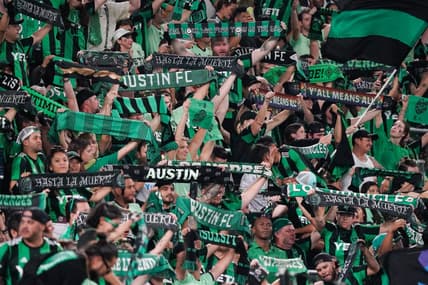 Oct 23, 2022; Austin, Texas, US; Fans after the conference semifinal between Austin FC and FC Dallas of the Audi 2022 MLS Cup Playoffs at Q2 Stadium. The Final score was 2-1. Mandatory Credit: Scott Wachter-USA TODAY Sports