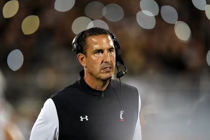 Cincinnati Bearcats head coach Luke Fickell walks back to the bench after a UCF Knights score in the fourth quarter during a college football game, Saturday, Oct. 29, 2022, at FBC Mortgage Stadium in Orlando, Fla. The UCF Knights defeated the Cincinnati Bearcats, 25-21.

Ncaaf Cincinnati Bearcats At Ucf Knights Oct 29 859