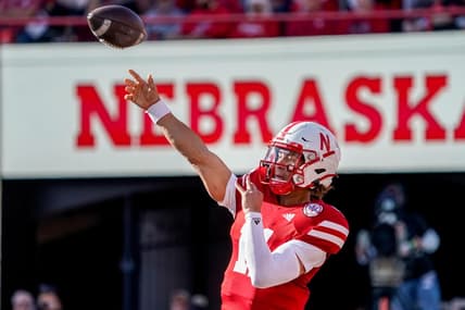 Oct 29, 2022; Lincoln, Nebraska, USA; Nebraska Cornhuskers quarterback Casey Thompson (11) passes against the Illinois Fighting Illini during the second quarter at Memorial Stadium. Mandatory Credit: Dylan Widger-USA TODAY Sports
