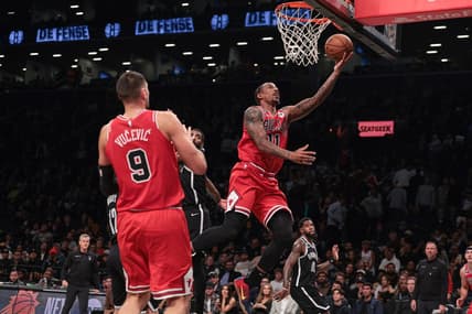 Nov 1, 2022; Brooklyn, New York, USA; Chicago Bulls forward DeMar DeRozan (11) drives to the basket against the Brooklyn Nets during the second half at Barclays Center. Mandatory Credit: Vincent Carchietta-USA TODAY Sports