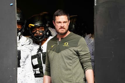 Nov 5, 2022; Boulder, Colorado, USA; Oregon Ducks head coach Dan Lanning before the game against the Colorado Buffaloes at Folsom Field. Mandatory Credit: Ron Chenoy-USA TODAY Sports  head coach Dan Lanning