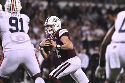 Nov 5, 2022; Starkville, Mississippi, USA; Mississippi State Bulldogs quarterback Will Rogers (2) runs the ball against the Auburn Tigers during the first quarter at Davis Wade Stadium at Scott Field. Mandatory Credit: Matt Bush-USA TODAY Sports