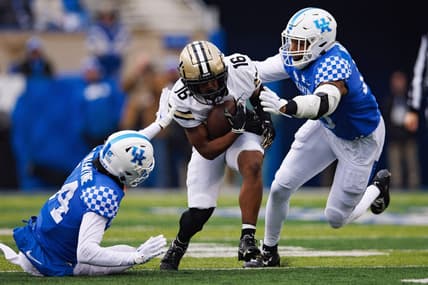Nov 12, 2022; Lexington, Kentucky, USA; Vanderbilt Commodores wide receiver Jayden McGowan (16) carries the ball during the first quarter against the Kentucky Wildcats at Kroger Field. Mandatory Credit: Jordan Prather-USA TODAY Sports