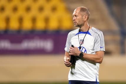 Nov 19, 2022; Doha, QATAR; United States coach Gregg Berhalter on the field during a training session at Al Gharrafa Stadium on Saturday, November 19, 2022. Mandatory Credit: Danielle Parhizkaran-USA TODAY Sports