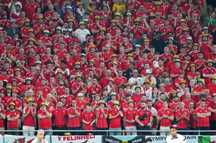 Nov 21, 2022; Al Rayyan, Qatar; Wales fans watch against the United States of America during the second half during a group stage match during the 2022 FIFA World Cup at Ahmed Bin Ali Stadium. Mandatory Credit: Danielle Parhizkaran-USA TODAY Sports