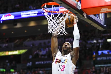 Nov 25, 2022; Miami, Florida, USA; Miami Heat center Bam Adebayo (13) dunks the ball during the fourth quarter against the Washington Wizards at FTX Arena. Mandatory Credit: Sam Navarro-USA TODAY Sports