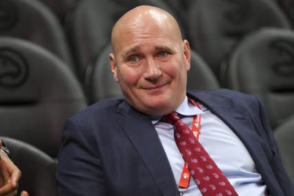 Dec 27, 2019; Atlanta, Georgia, USA; Atlanta Hawks general manager Travis Schlenk before a game against the Milwaukee Bucks at State Farm Arena. Mandatory Credit: Brett Davis-USA TODAY Sports