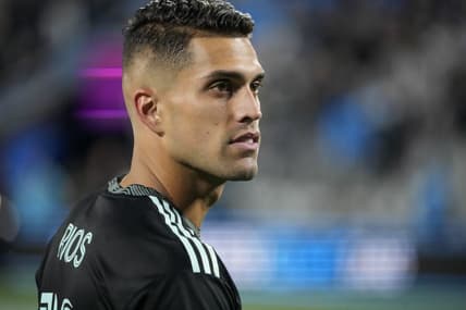 Oct 1, 2022; Charlotte, North Carolina, USA; Charlotte FC forward Daniel Rios (12) after scoring four goals against Philadelphia Union at Bank of America Stadium. Mandatory Credit: Jim Dedmon-USA TODAY Sports