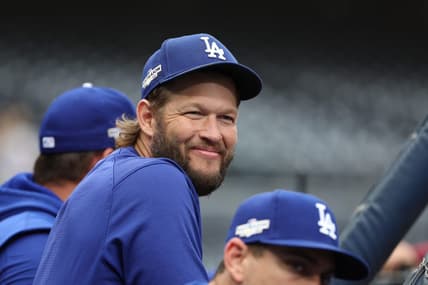 Oct 14, 2022; San Diego, California, USA; Los Angeles Dodgers starting pitcher Clayton Kershaw (22) during batting practice before the game against the San Diego Padres during game three of the NLDS for the 2022 MLB Playoffs at Petco Park. Mandatory Credit: Kiyoshi Mio-USA TODAY Sports