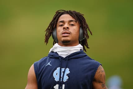 Nov 5, 2022; Charlottesville, Virginia, USA; North Carolina Tar Heels wide receiver Josh Downs (11) looks on before the game against the North Carolina Tar Heels at Scott Stadium. Mandatory Credit: Scott Taetsch-USA TODAY Sports