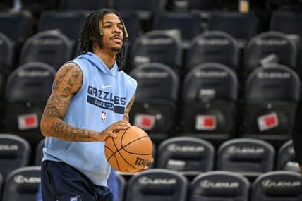 Nov 30, 2022; Minneapolis, Minnesota, USA;  Memphis Grizzlies guard Ja Morant (12) participates in shoot around before a game against the Minnesota Timberwolves at Target Center. Mandatory Credit: Nick Wosika-USA TODAY Sports