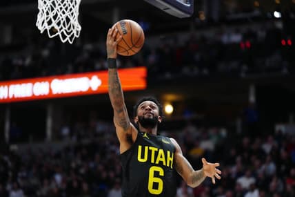 Dec 10, 2022; Denver, Colorado, USA; Utah Jazz guard Nickeil Alexander-Walker (6) shoots the ball against the Denver Nuggets in the second quarter at Ball Arena. Mandatory Credit: Ron Chenoy-USA TODAY Sports