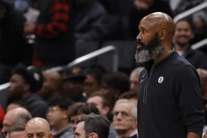 Dec 12, 2022; Washington, District of Columbia, USA; Brooklyn Nets head coach Jaques Vaughn looks on from the bench against the Washington Wizards in the second quarter at Capital One Arena. Mandatory Credit: Geoff Burke-USA TODAY Sports