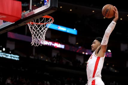 Dec 17, 2022; Houston, Texas, USA; Houston Rockets forward KJ Martin (6) elevates for a slam dunk against the Portland Trail Blazers during the second quarter at Toyota Center. Mandatory Credit: Erik Williams-USA TODAY Sports