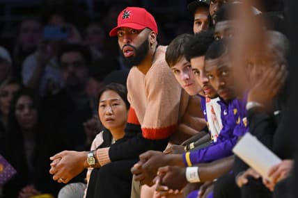 Dec 18, 2022; Los Angeles, California, USA; Los Angeles Lakers forward Anthony Davis (3) looks on from the bench in the first half against the Washington Wizards at Crypto.com Arena. Mandatory Credit: Jayne Kamin-Oncea-USA TODAY Sports