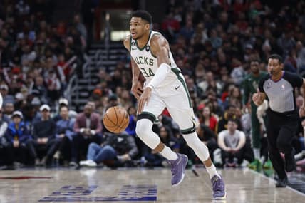 Dec 28, 2022; Chicago, Illinois, USA; Milwaukee Bucks forward Giannis Antetokounmpo (34) drives to the basket against the Chicago Bulls during the first half at United Center. Mandatory Credit: Kamil Krzaczynski-USA TODAY Sports