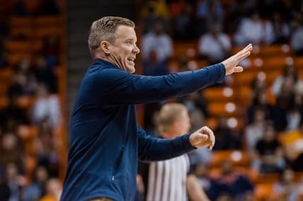 FAU's head men's basketball coach Dusty May at a game against UTEP Thursday, Jan. 27, 2022, at the Don Haskins Center in El Paso.