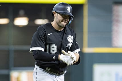 Jun 17, 2022; Houston, Texas, USA; Chicago White Sox left fielder AJ Pollock (18) rounds the bases and reacts after hitting a three run home run against the Houston Astros in the third inning at Minute Maid Park. Mandatory Credit: Thomas B. Shea-USA TODAY Sports