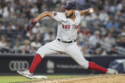 Jul 16, 2022; Bronx, New York, USA; Boston Red Sox relief pitcher Darwinzon Hernandez (63) pitches in the fifth inning against the Boston Red Sox at Yankee Stadium. Mandatory Credit: Wendell Cruz-USA TODAY Sports