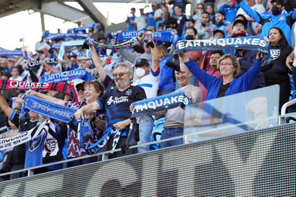 Jul 30, 2022; San Jose, California, USA; Fans hold up scarves before the game between the San Jose Earthquakes and Real Salt Lake at PayPal Park. Mandatory Credit: Darren Yamashita-USA TODAY Sports