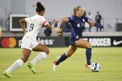 Sep 17, 2022; Washington, District of Columbia, USA; Washington Spirit forward Tara McKeown (9) dribbles the ball against New Jersey/New York Gotham FC in the first half at Audi Field. Mandatory Credit: Amber Searls-USA TODAY Sports
