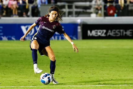 Sep 24, 2022; Cary, North Carolina, USA; North Carolina Courage defender Ryan Williams (13) controls the ball during the second half against the New Jersey/New York Gotham FC at WakeMed Soccer Park. Mandatory Credit: Jaylynn Nash-USA TODAY Sports