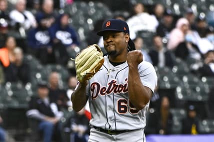Sep 25, 2022; Chicago, Illinois, USA; Detroit Tigers relief pitcher Gregory Soto (65) reacts after the game against the Chicago White Sox at Guaranteed Rate Field. Mandatory Credit: Matt Marton-USA TODAY Sports
