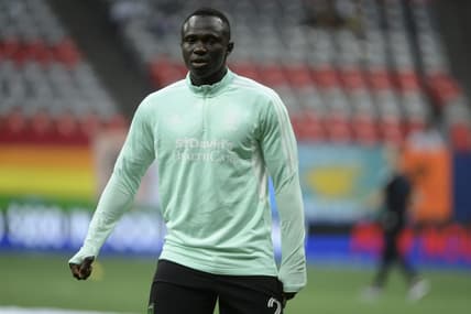 Oct 1, 2022; Vancouver, British Columbia, CAN;  Austin FC forward Moussa Djitte (2) warms up against the Vancouver Whitecaps FC at BC Place. Mandatory Credit: Anne-Marie Sorvin-USA TODAY Sports