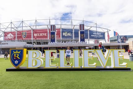 Oct 9, 2022; Sandy, Utah, USA;  Real Salt Lake fans Marleigh and Gwendolyn Pierce attended their first MLS game against the Portland Timbers at America First Field. Mandatory Credit: Melissa Majchrzak-USA TODAY Sports