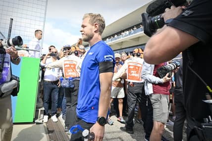 Oct 23, 2022; Austin, Texas, USA; Haas F1 Team driver Kevin Magnussen (20) of Team Denmark walks on to the track before the running of the U.S. Grand Prix F1 race at Circuit of the Americas. Mandatory Credit: Jerome Miron-USA TODAY Sports
