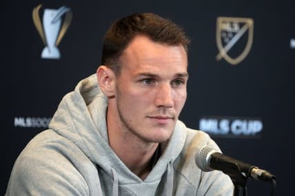 Nov 3, 2022; Los Angeles, California, USA; Philadelphia Union midfielder Daniel Gazdag at MLS Cup Media Day at InterContinental Los Angeles Downton. Mandatory Credit: Kirby Lee-USA TODAY Sports