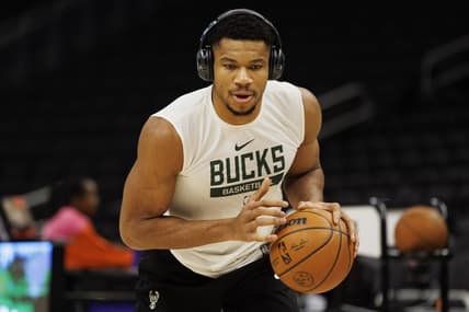 Dec 30, 2022; Milwaukee, Wisconsin, USA;  Milwaukee Bucks forward Giannis Antetokounmpo (34) during warmups prior to the game against the Minnesota Timberwolves at Fiserv Forum. Mandatory Credit: Jeff Hanisch-USA TODAY Sports
