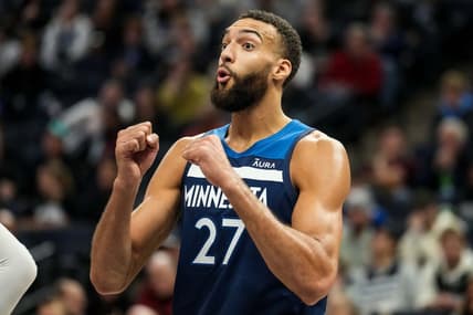 Jan 4, 2023; Minneapolis, Minnesota, USA; Minnesota Timberwolves center Rudy Gobert (27) looks on during the third quarter against the Portland Trail Blazers at Target Center. Mandatory Credit: Brace Hemmelgarn-USA TODAY Sports