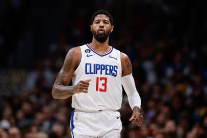 Jan 5, 2023; Denver, Colorado, USA; Los Angeles Clippers guard Paul George (13) reacts in the second quarter against the Denver Nuggets at Ball Arena. Mandatory Credit: Isaiah J. Downing-USA TODAY Sports