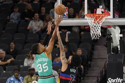 Jan 6, 2023; San Antonio, Texas, USA; San Antonio Spurs forward Keldon Johnson (3) shoots over Detroit Pistons guard Killian Hayes (7) at AT&T Center. Mandatory Credit: Scott Wachter-USA TODAY Sports